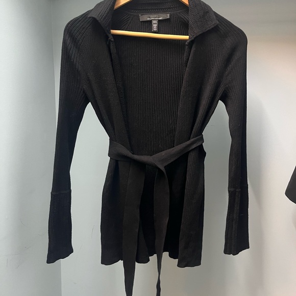 White House Black Market Sweaters - White House Black Market Black Tie-Front Cardigan